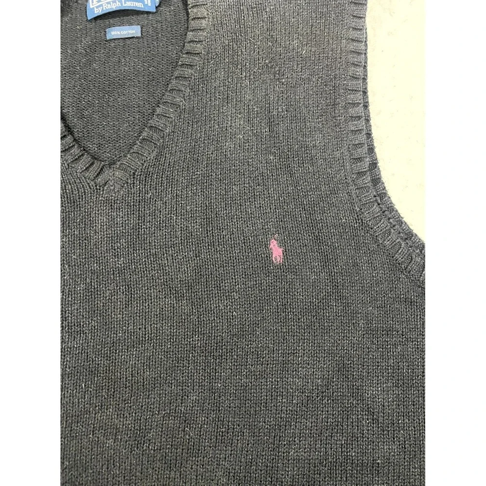 Polo Ralph Lauren Sweater Vest Mens XL Black Tight Knit Ribbed Pony Logo V Neck